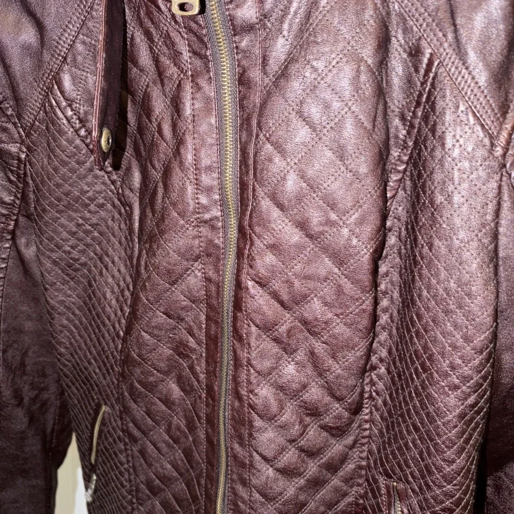 GUESS Los Angeles Women's Faux Leather Moto Jacket Dark Brown Size‎ XL NWT Chic